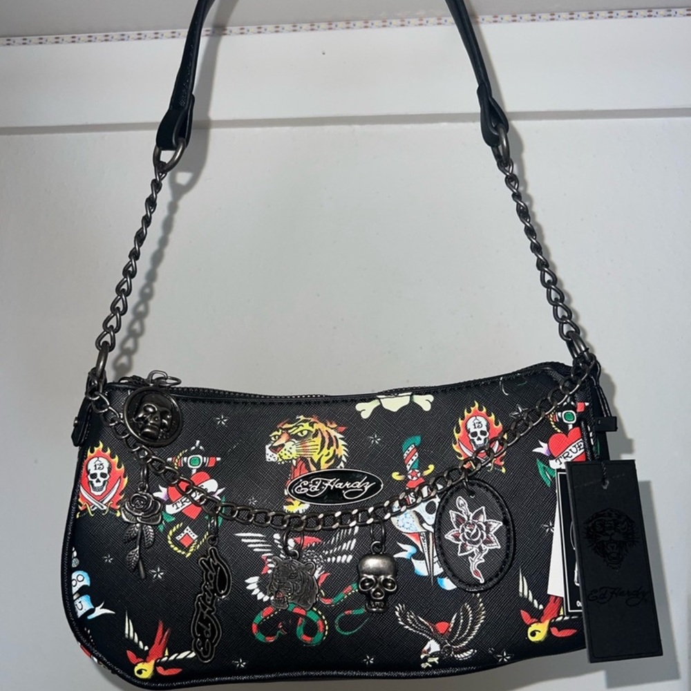 Ed Hardy Black and Multicolor Shoulder Bag
